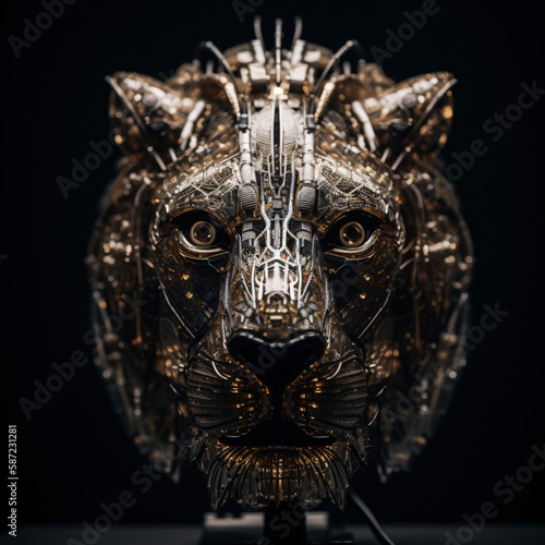A Stunning Transparent Cyborg Wildcat Head with Visible Circuit Boards and Highly Precise Robotic Technology, Generative AI