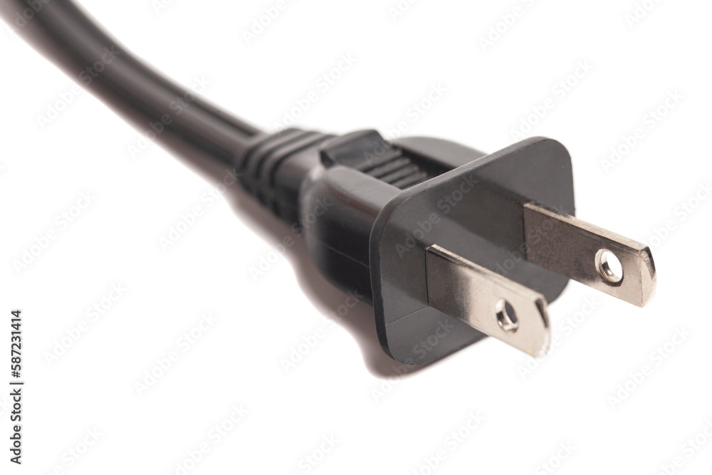 US power plug with cable isolated on white background US power plug with cable isolated on white background