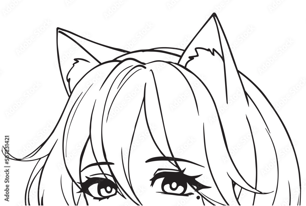 Fototapeta premium Anime manga style girl with cat ears. Hand drawn vector illustration isolated