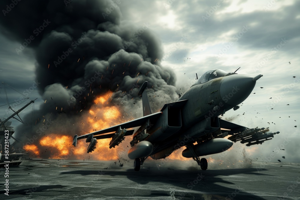 Military jet aircraft explosion. Generate Ai Military jet aircraft explosion. Generate Ai