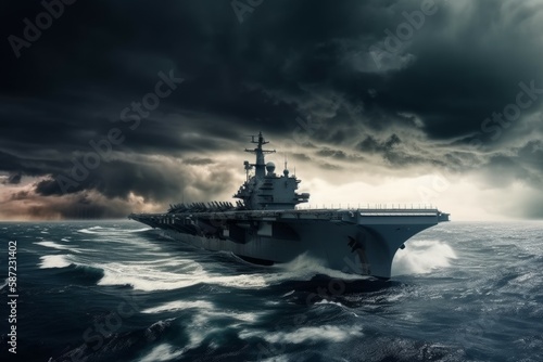 Military aircraft in ocean storm. Generate Ai © nsit0108