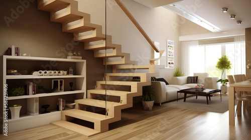 Modern and Minimalist Staircase Designs. Generative AI. © Aiakos