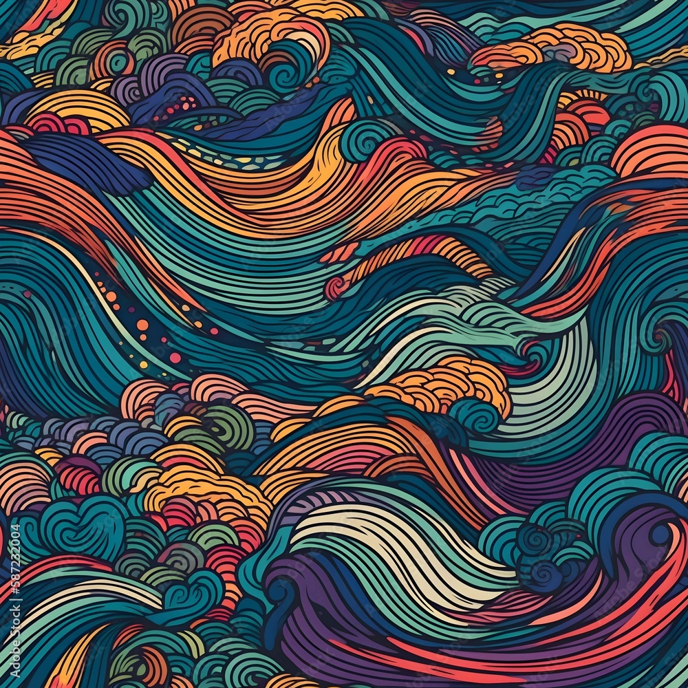 Seamless psychedelic wave pattern background texture. Generative AI Seamless psychedelic wave pattern background texture. Generative AI