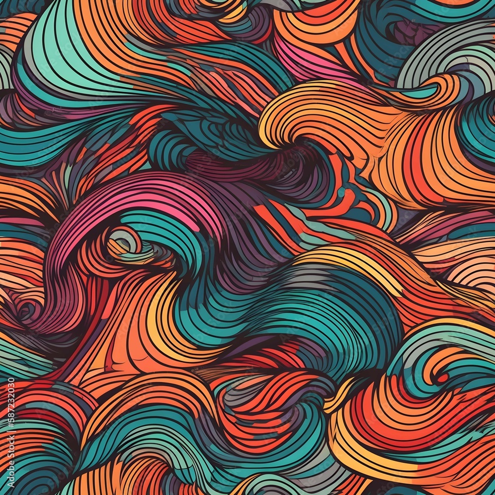 Seamless psychedelic wave pattern background texture. Generative AI Seamless psychedelic wave pattern background texture. Generative AI