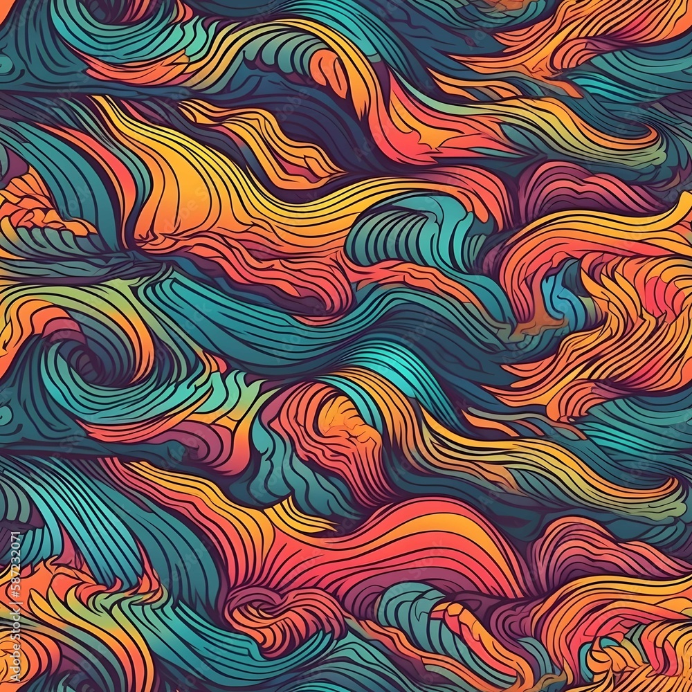 Seamless psychedelic wave pattern background texture. Generative AI Seamless psychedelic wave pattern background texture. Generative AI