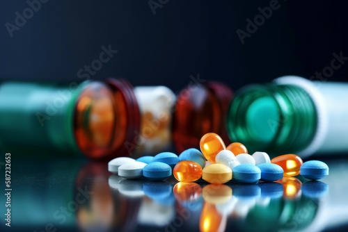 Pills medical glass bottle. Generate Ai