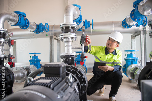 Engineering, water pressure adjustment, industry, workers, water treatment station