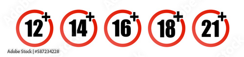 Age limit sign set. Adults content only age restriction.Censure warning age plus. Vector .