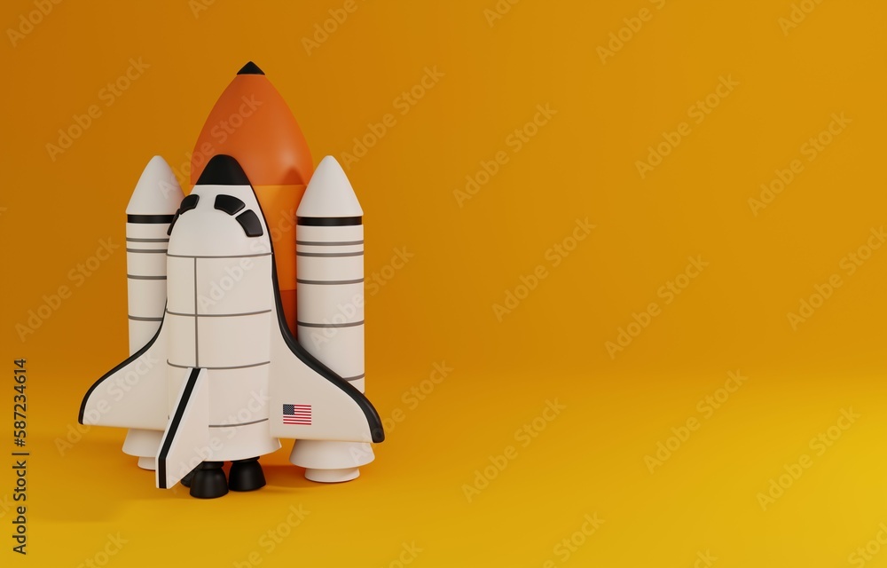 Obraz premium Space shuttle. Spaceship Rocket isolated on yellow background. 