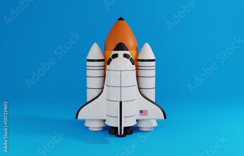Space shuttle. Spaceship Rocket isolated on blue background.  photo