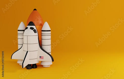 Space shuttle. Spaceship Rocket isolated on yellow background.  photo