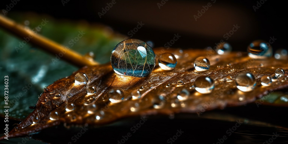 leave on raindrop close up Generative AI leave on raindrop close up Generative AI