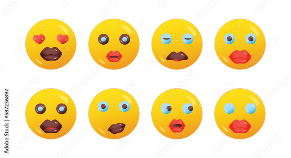 set of emoticons with different emotions including,  Emoticon Stickers, 3D emojy