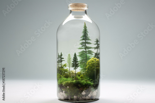 A World Within a Bottle: A Hyperrealistic Miniature Forest with Its Own Weather System, Generative Ai