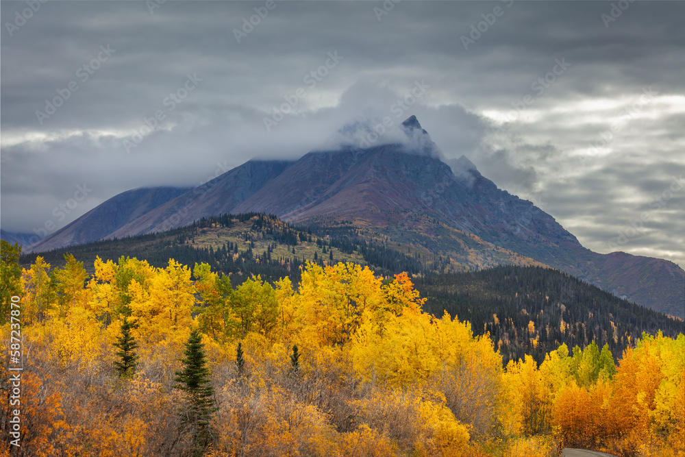 Mountain landscape in autumn colors, Wrangell St Elias National Park Alaska