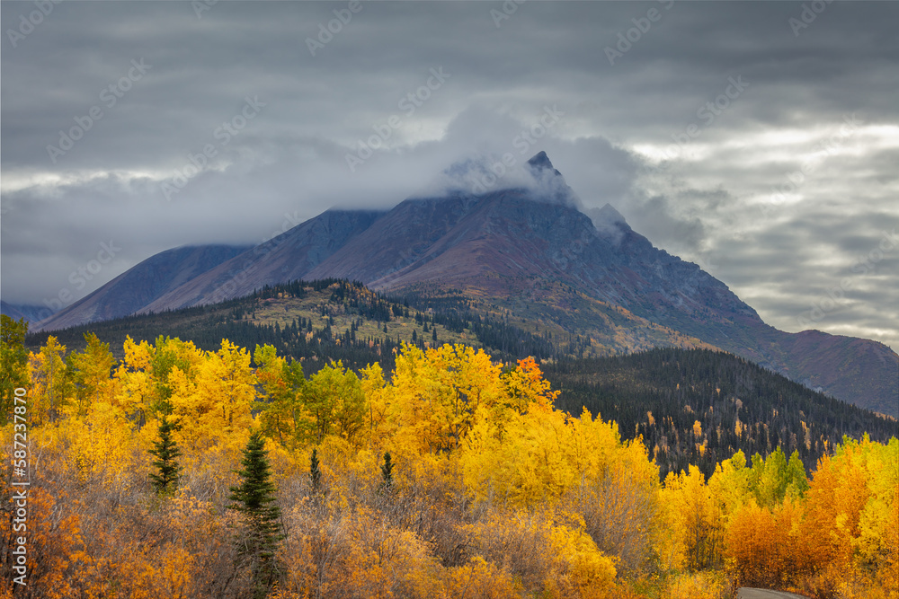 Mountain landscape in autumn colors, Wrangell St Elias National Park Alaska Mountain landscape in autumn colors, Wrangell St Elias National Park Alaska