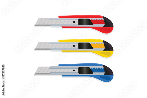 Cutter knife vector blade. Snap-off blade stationery knife vector illustration. Boxcutter tool icon.