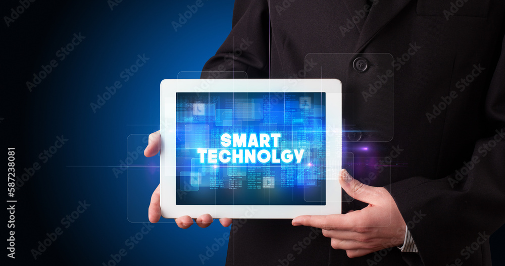 Person holding tablet, technology concept Person holding tablet, technology concept