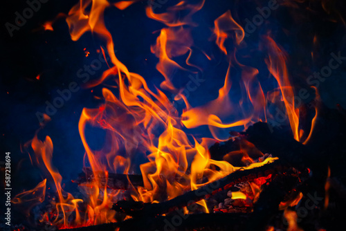 Close-up shots of ablaze flames to create an abstract background with selective focusing