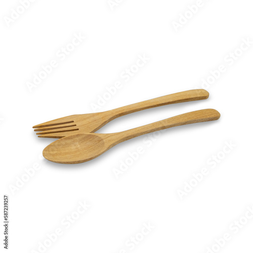 wood cutlery horizontal set isolated on white background