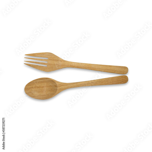 wood cutlery top corner set isolated on white background