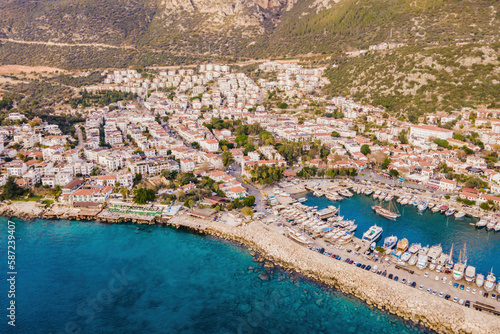 Kas beautiful touristic town in Antalya, Turkiye country. Aerial view