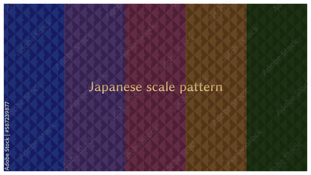 Fototapeta premium シンプルな和柄の鱗模様の色違いセット ダークトーン シームレスパターン