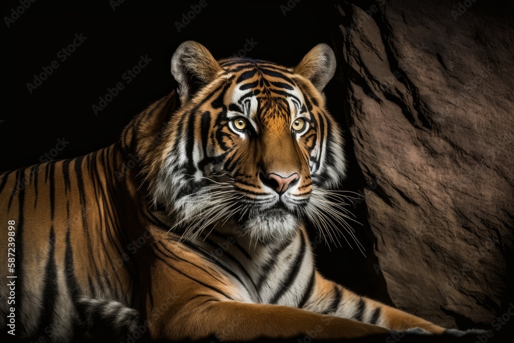 Portrait of tiger on black background, Panthera tigris altaica. Generative AI Portrait of tiger on black background, Panthera tigris altaica. Generative AI