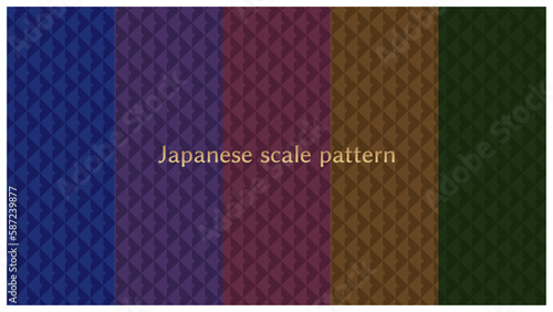 シンプルな和柄の鱗模様の色違いセット　ダークトーン　シームレスパターン
