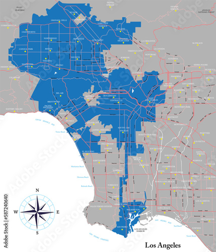 Los Angeles and metropolitan area map photo