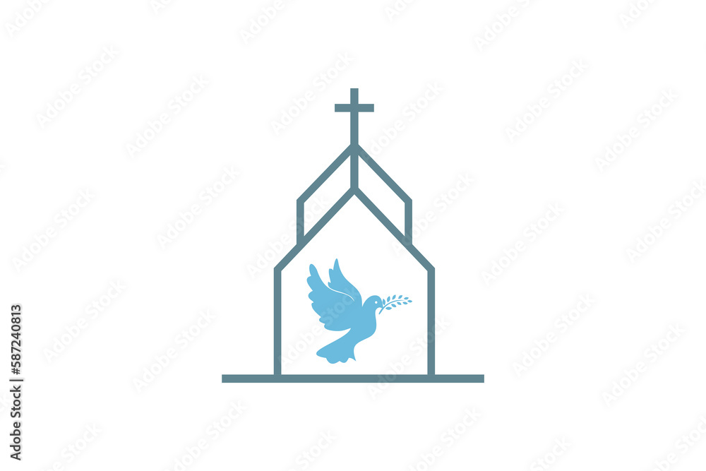 Chruch With Dove Peace christiani logo design template element vector Chruch With Dove Peace christiani logo design template element vector