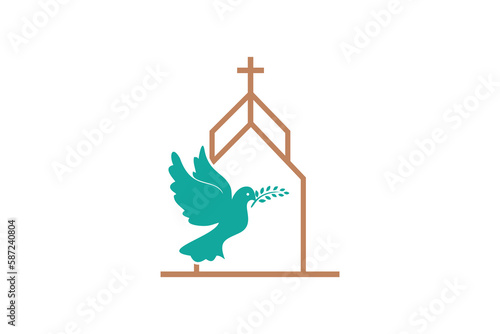 Chruch With Dove Peace christiani logo design template element vector