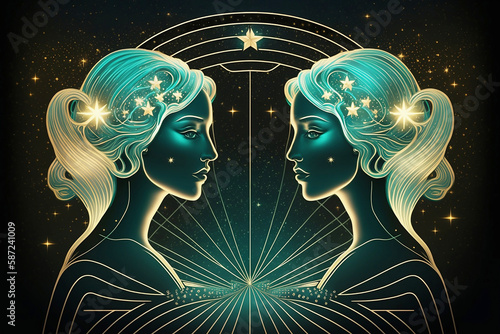 illustration of zodiac sign gemini on space background