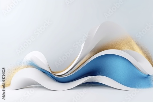 Gold blue white abstract wave acrylic cream texture streamlined shape made with generative AI