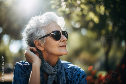 Portrait of mature woman outdoor, AI generated