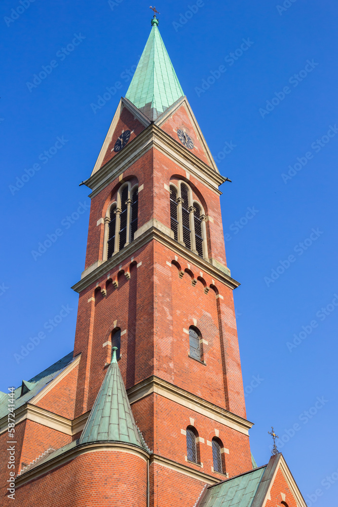 Tower of the Evangelische church in Werden neighbourhood of Essen, Germany