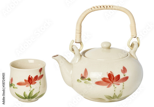 Chinese ceramic teapot with a cup with a pattern