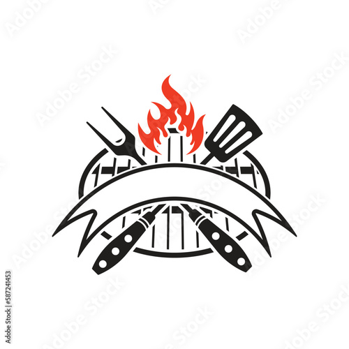 bbq grill logo icon design vector