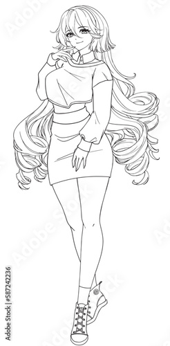 Anime full body manga visual novel npc sprite.