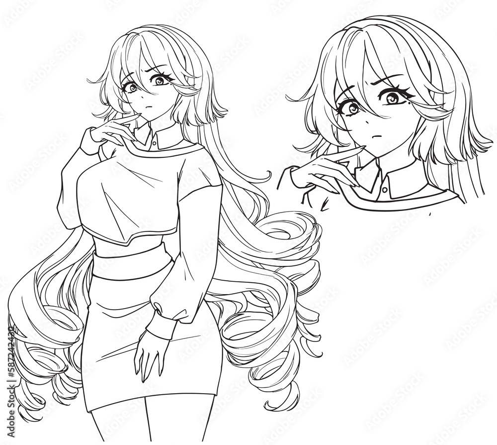 Naklejka premium Anime full body manga visual novel npc sprite.