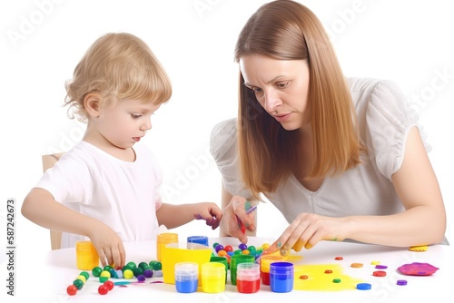 mother and child playing with blocks