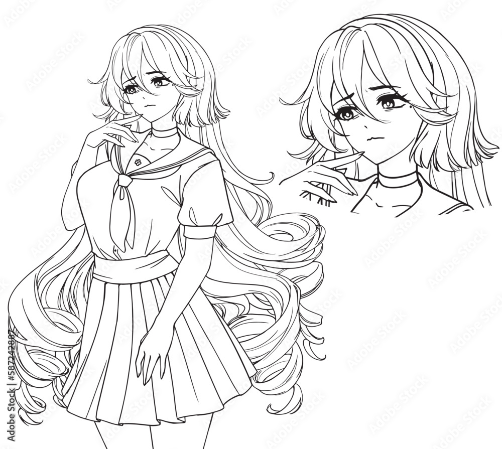 Anime full body manga visual novel npc sprite.