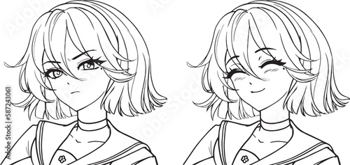 Anime school girl expressions