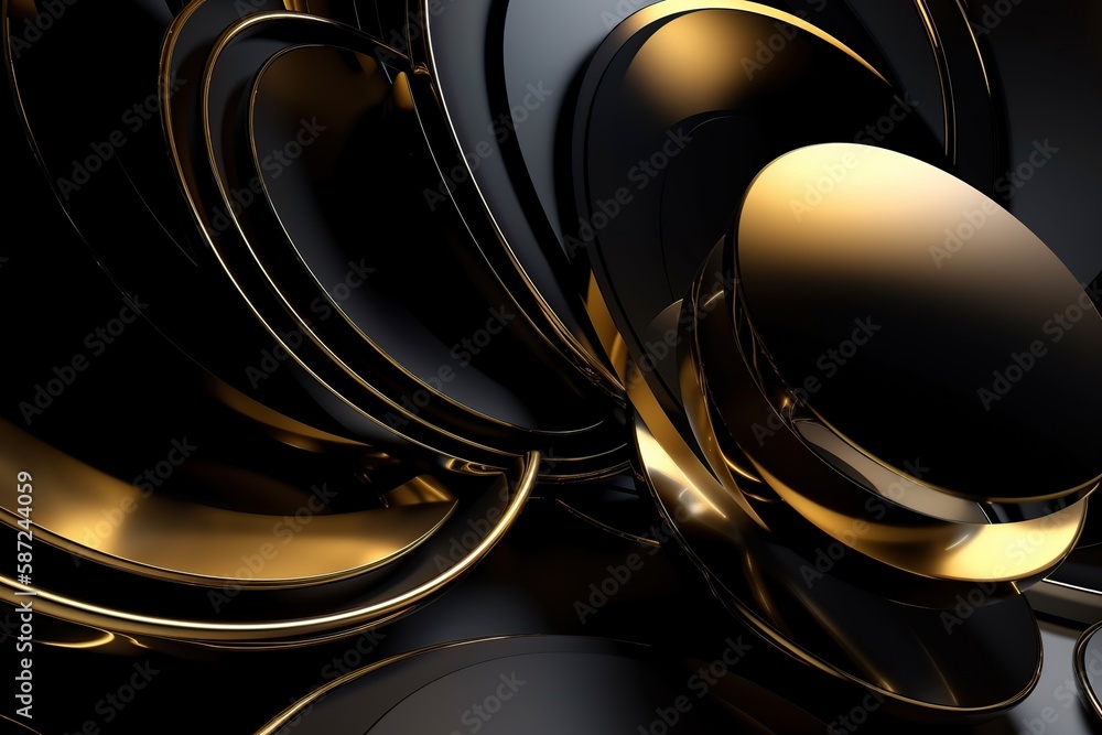Futuristic abstract shapes in black and gold colors, luxury background and textures made with generative AI Futuristic abstract shapes in black and gold colors, luxury background and textures made with generative AI