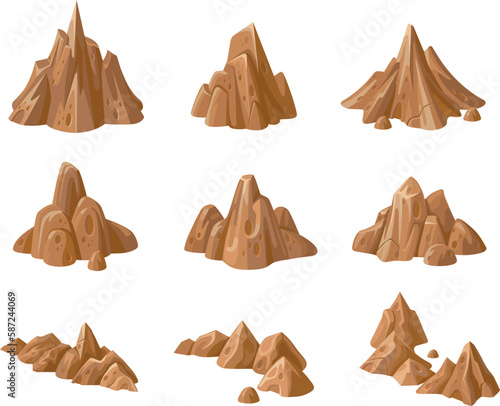 Set of cartoon rocks. Mountains and rocks isolated on white background.
Rocky Islands. 3D play rocks. Game set in isometric
Compositions from natural hardwoods