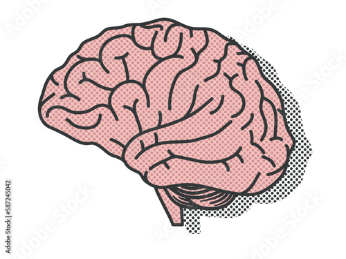 Human brain in a vintage pop art style. Vector illustration