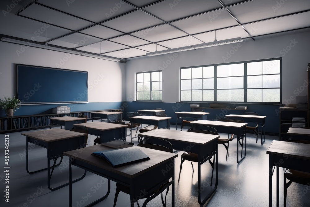Empty modern classroom with white Interactive board 3d render