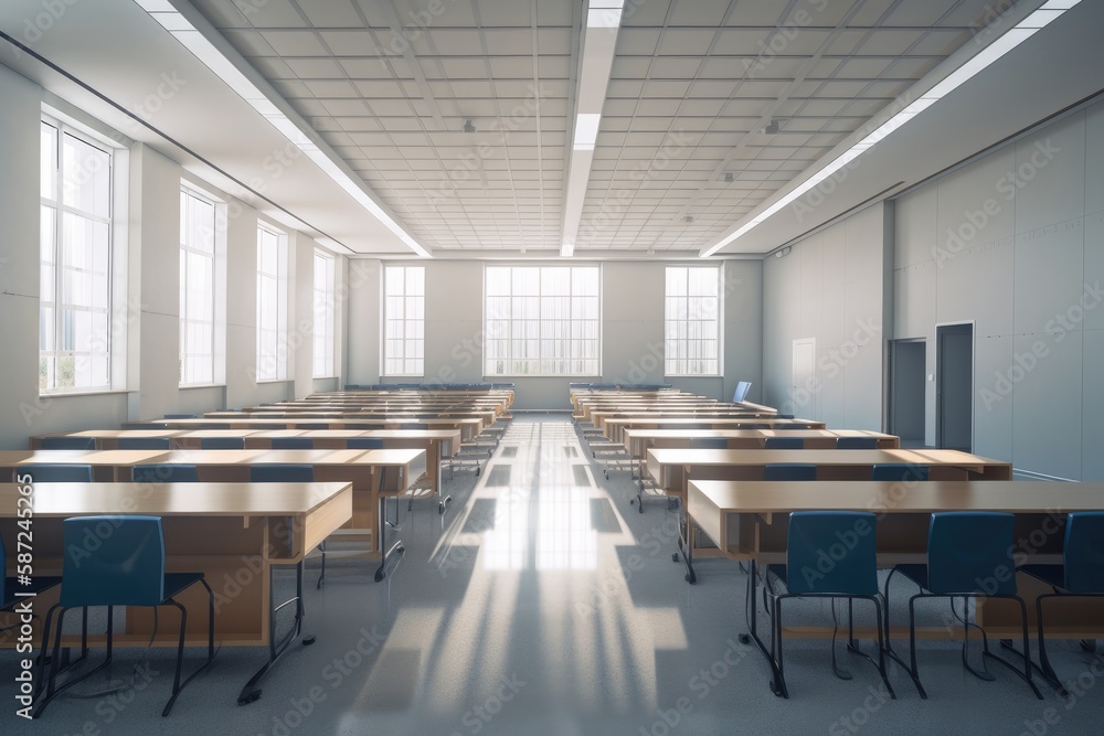 Empty modern classroom 3d render