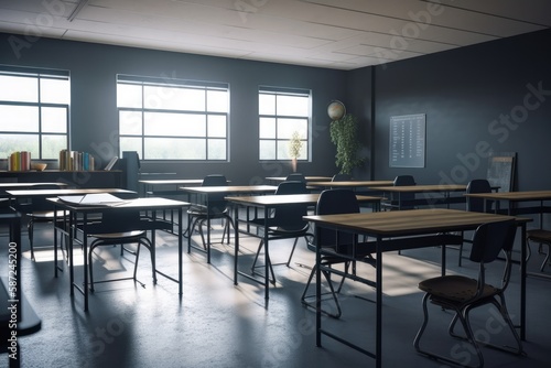 Empty modern classroom with white Interactive board 3d render