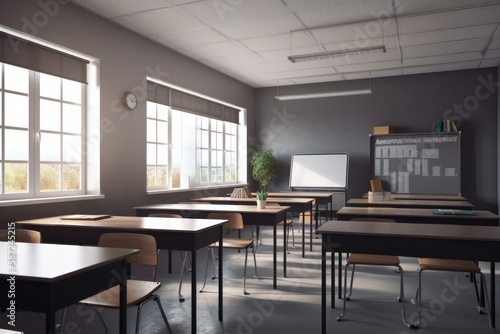 Empty modern classroom with white Interactive board 3d render